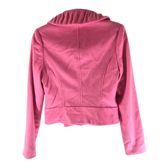 Pink Tartan Jacket Ruffle Collar Bow Detail Wool Cashmere Blend Pink 4 - Picture 2 of 4